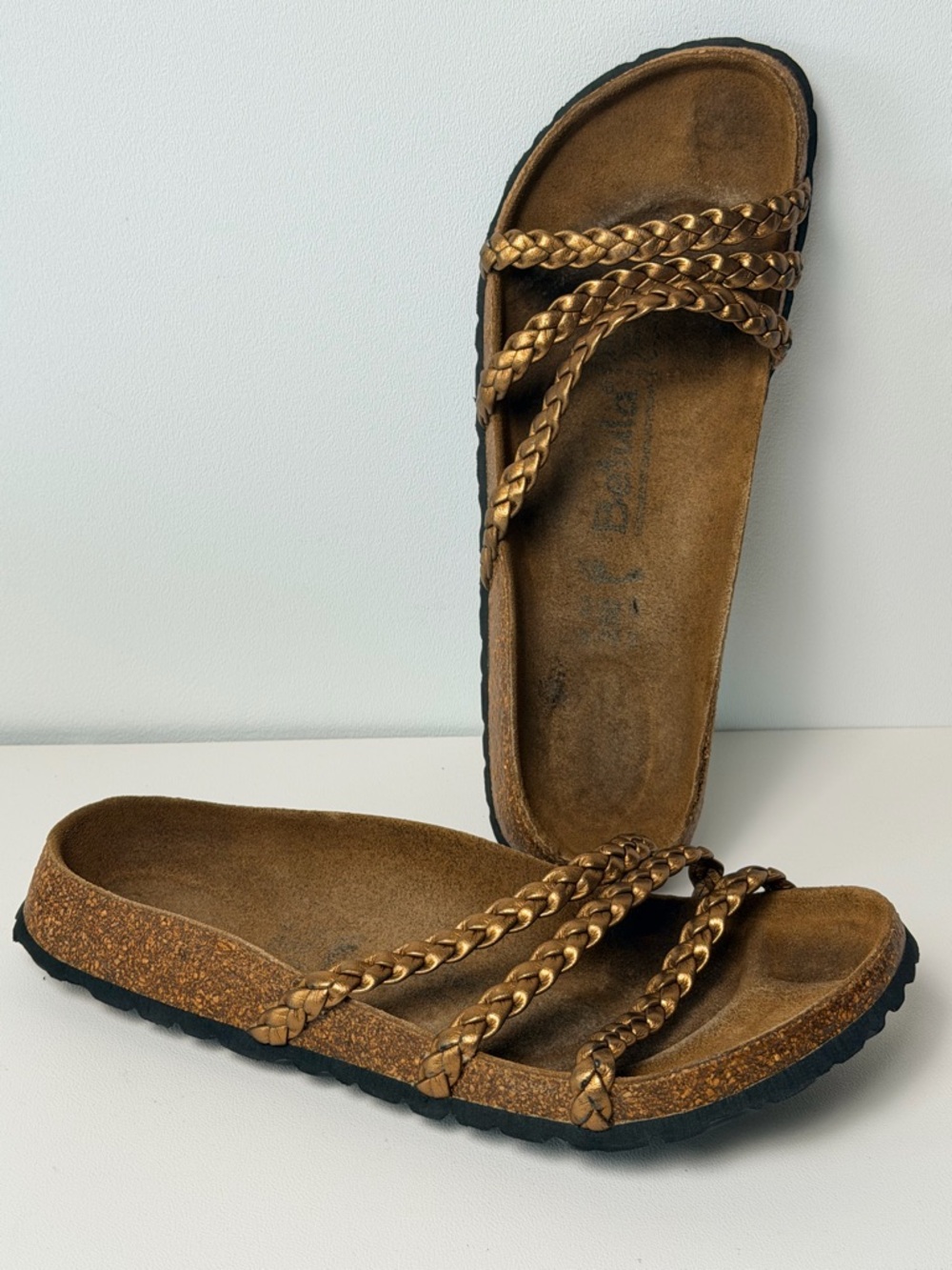 Betula by Birkenstock Brown leather Braided Slide Sandals Women size 8